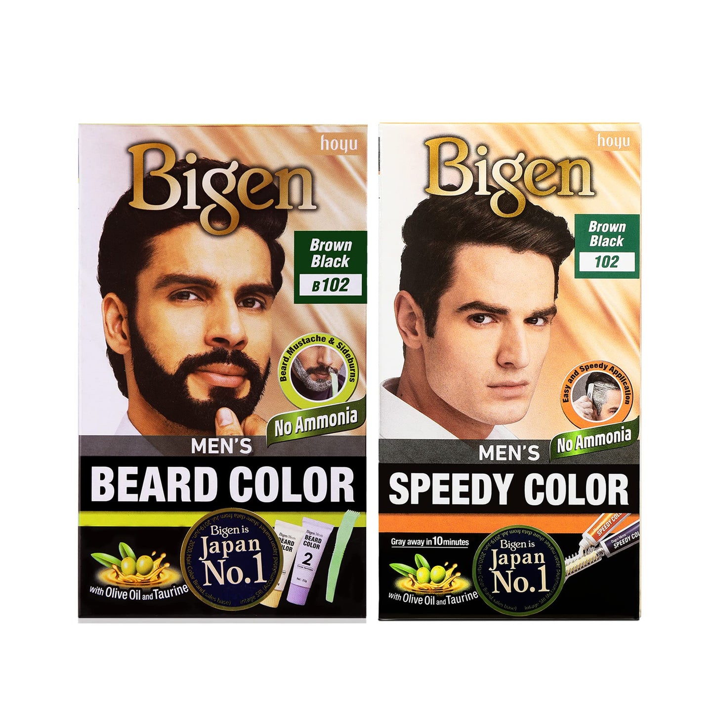 Bigen Beard 102 & Men's Speedy Hair Color 102 (Pack Of 2), Brownish Black