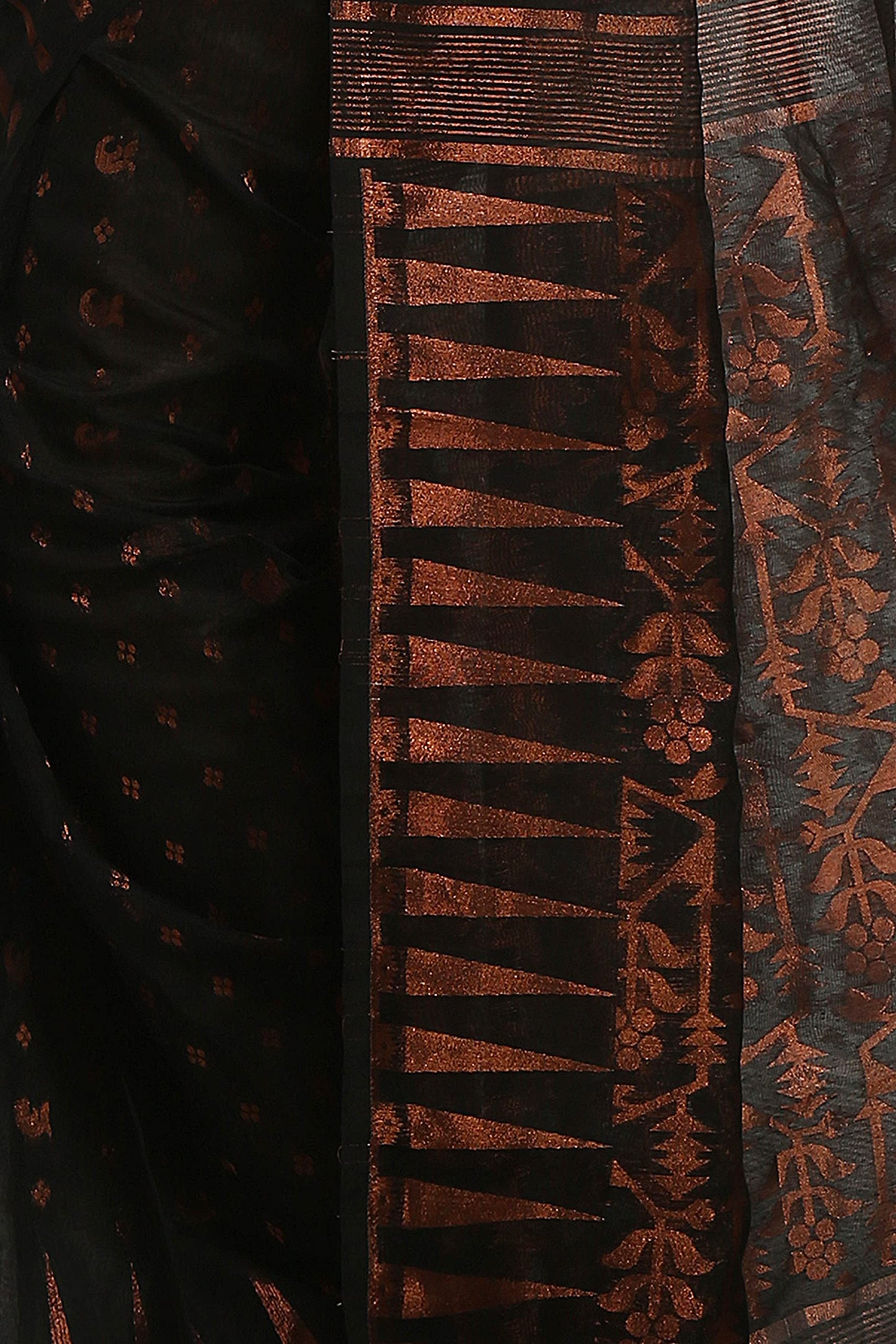 WoodenTant women’s cotton silk dhakai jamdani saree without blouse piece_Black