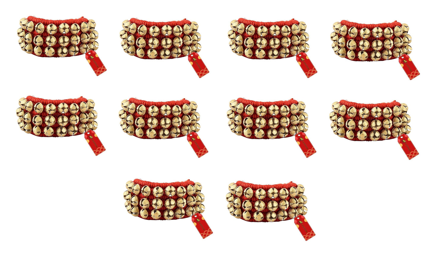 UAPAN Brass Ghungroo Anklets Bells For Women I 3 Line Pad I Red I 10 Pair I Perfect for traditional Indian dance