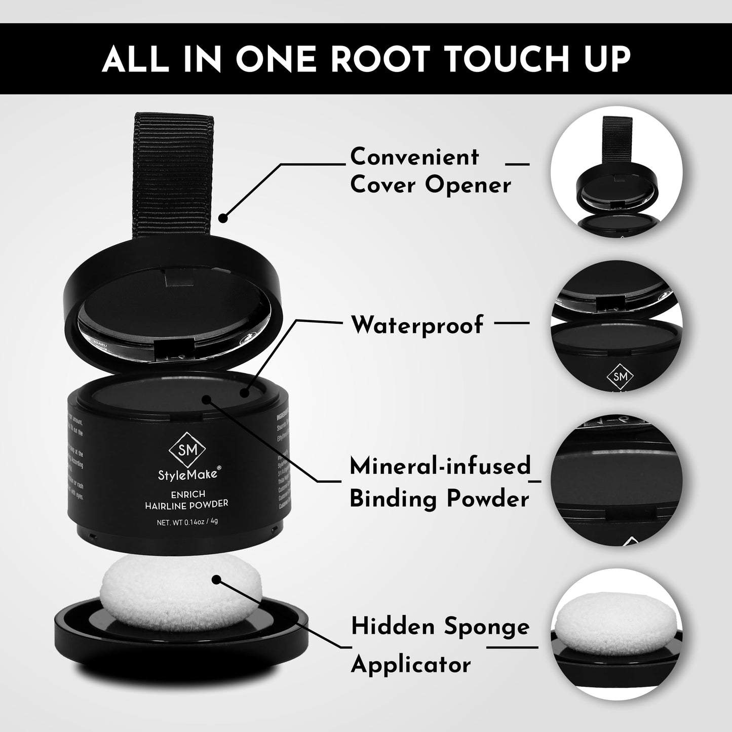 StyleMake Enrich Hairline Powder for Women & Men | Root Touch Up for Grey Hair | Hair Toppers | Hair Cover-Up Powder | Instantly Covers Hair Loss, Patches, and Grey Hair on Beard, (Dark Brown, 4 g)