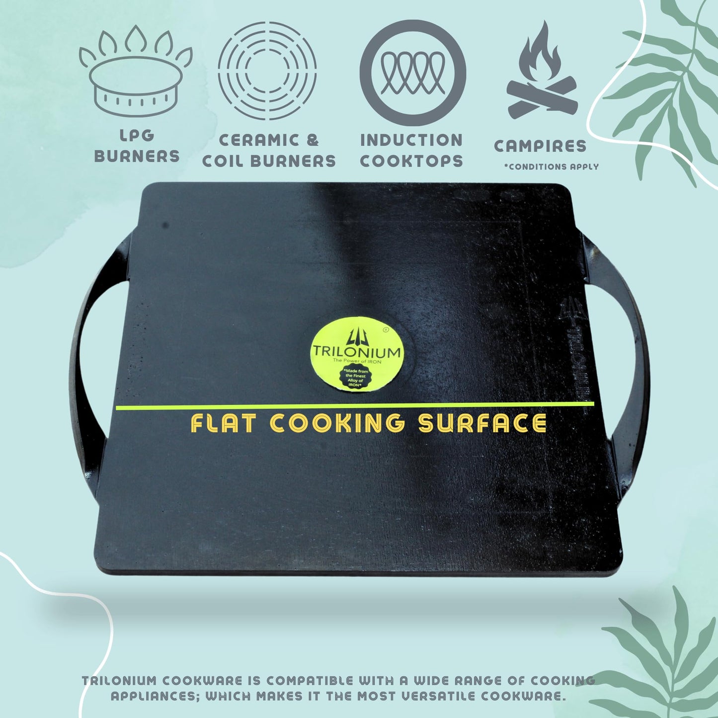 Trilonium Triple-Seasoned Iron Boulder Square Griddle pathri Tawa 30 x 30 cms | Ultra Smooth | Weights 5.8 Kgs