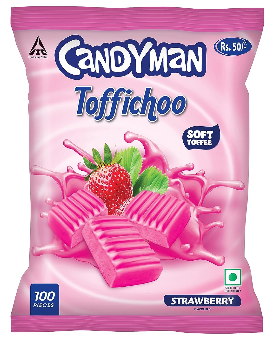 Candyman Toffichoo, Strawberry - 100 Soft Toffees, 240g