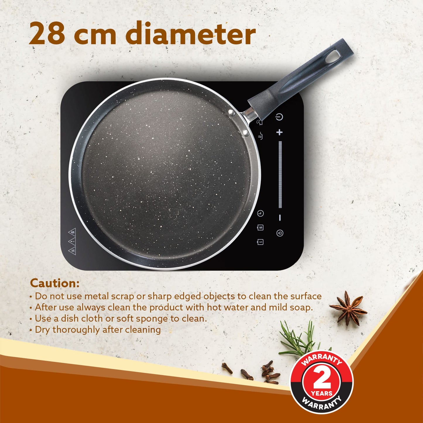 AGARO Elegant Non Stick Tawa, 28 cm Diameter, Induction and Gas Oven Friendly, Riveted Cool Touch Handle, Granite Finish, PFOA Free, 4 mm Thick, Dosa, Idli, Roti, Cooking, cookware, Black