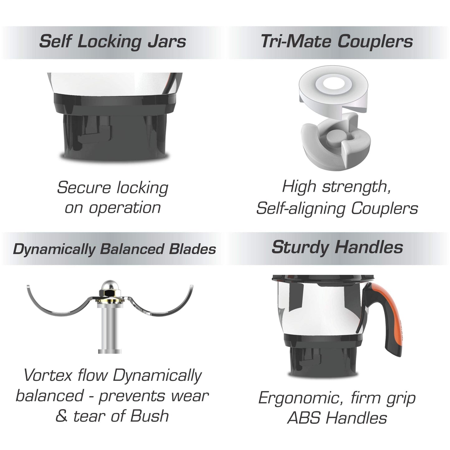 Vidiem Mixer Grinder 577 A Vector SS (Black) | 750-watt mixer grinder 3 Leakproof Jars with self-lock for wet & dry spices, chutneys & curries | 5 Years Warranty