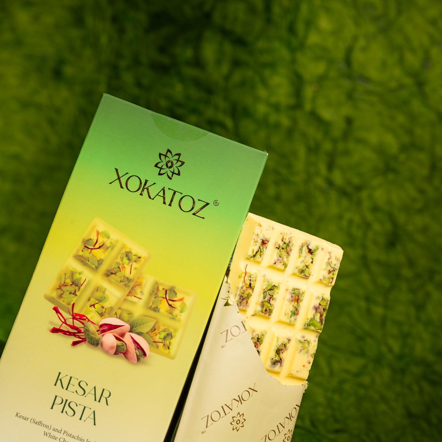 XOKATOZ Exotic Premium Chocolate - 1 Mixed Berries and 1 Kesar Pista Flavours - Flavoured White Chocolate Bars - Gift Set- Pack of 2, 150g (75g x 2)