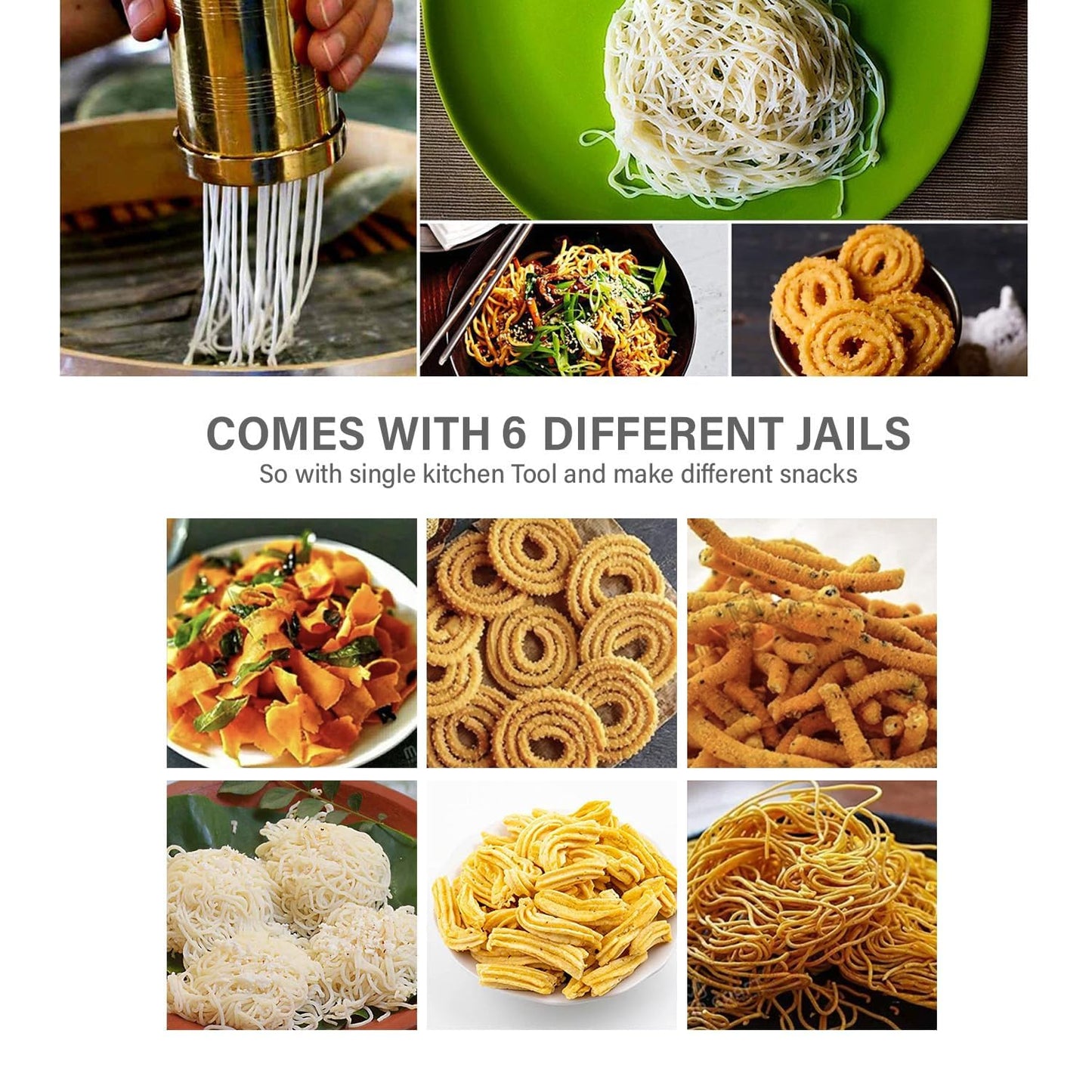 Thangam Classic Brass Sevanazhi Murukku Maker with Free 6 Different Jali for Making Snacks of Sev Bhujia Chakli Gathiya Janthikalu Sevia Idiyappam Ribbon Pakoda Sev Sancha Muruku Maker Machine (500gm)