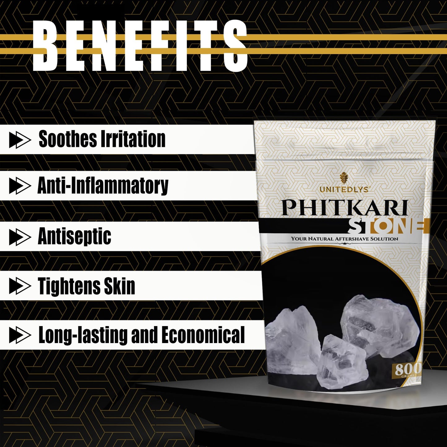 Unitedlys Organic Phitkari Alum Stone for Face 800G | Fitkari Stone for Skin Tightening, Water Purification, Shaving & Teeth Care | Premium White Crystals Fitkiri Alum Stone | Gentle & Effective