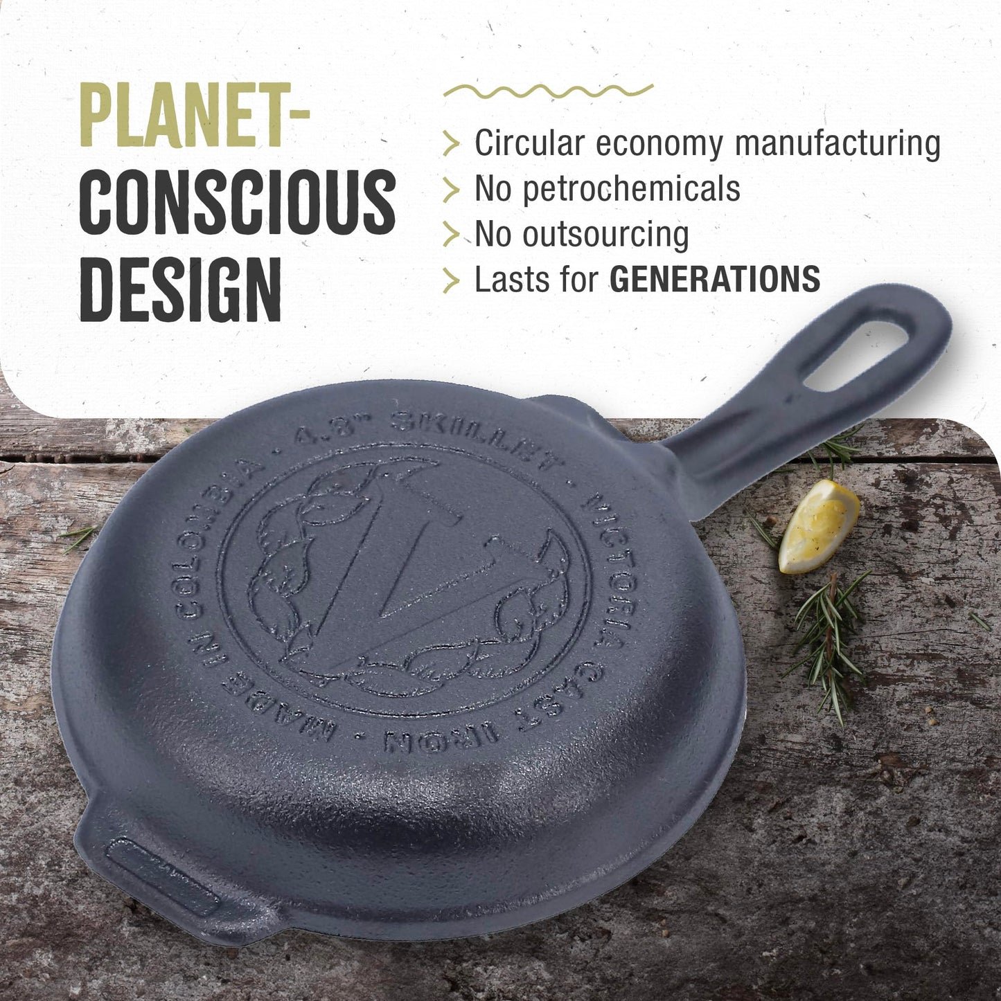 Victoria Mini Skillet Cast Iron Small Frying Pan Seasoned with 100% Kosher Certified Non-GMO Flaxseed Oil, 4.7", Black