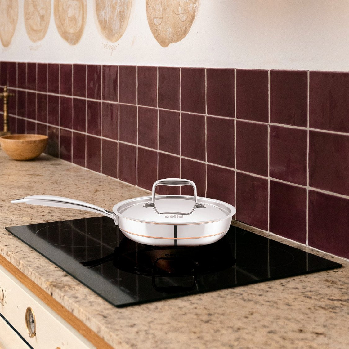 Silver|5-Ply Stainless Steel Fry Pan with Lid / 1.7 Litres