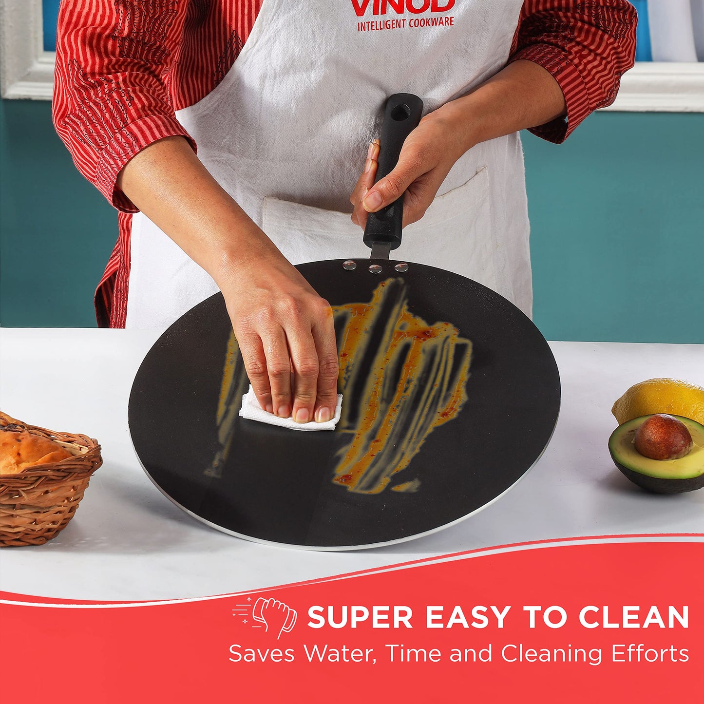 Vinod Zest Aluminium Non Stick Flat Multi Tawa - 28 cm | Triple Layer Ceramic Coating | 4mm Extra Thick Dosa Tawa | Bakelite Handle | Gas and Induction Base | 1 Year Warranty