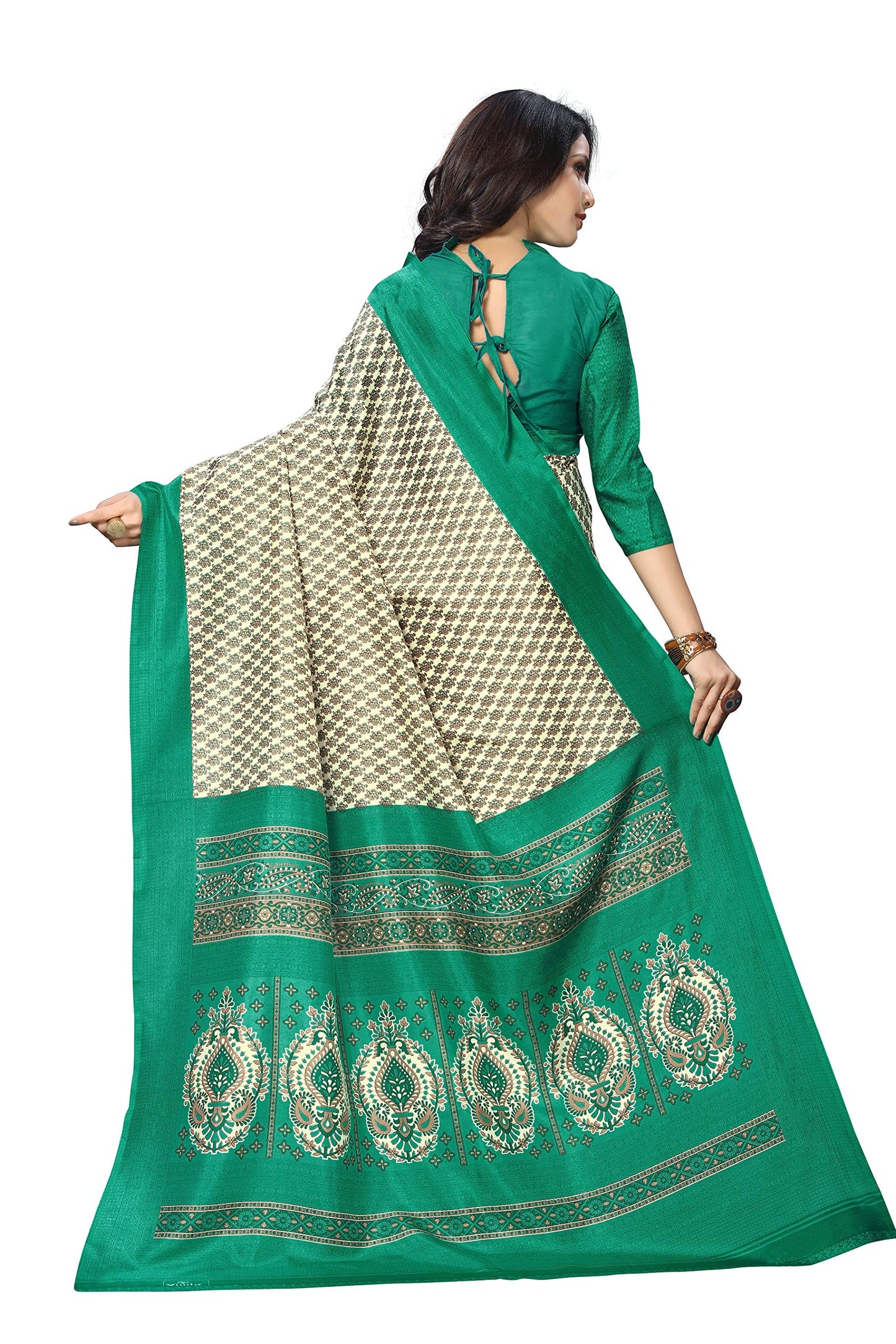 Vimla Women's Beige Malgudi Art Silk Uniform Saree with Blouse Piece (2313_Beige_Free Size)