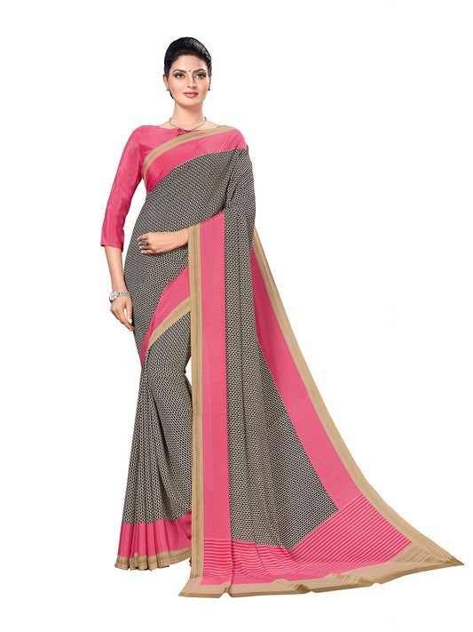 Vimla Women's Multi Crape Silk Uniform Saree with Blouse (Free Size_1113_Multicolor)