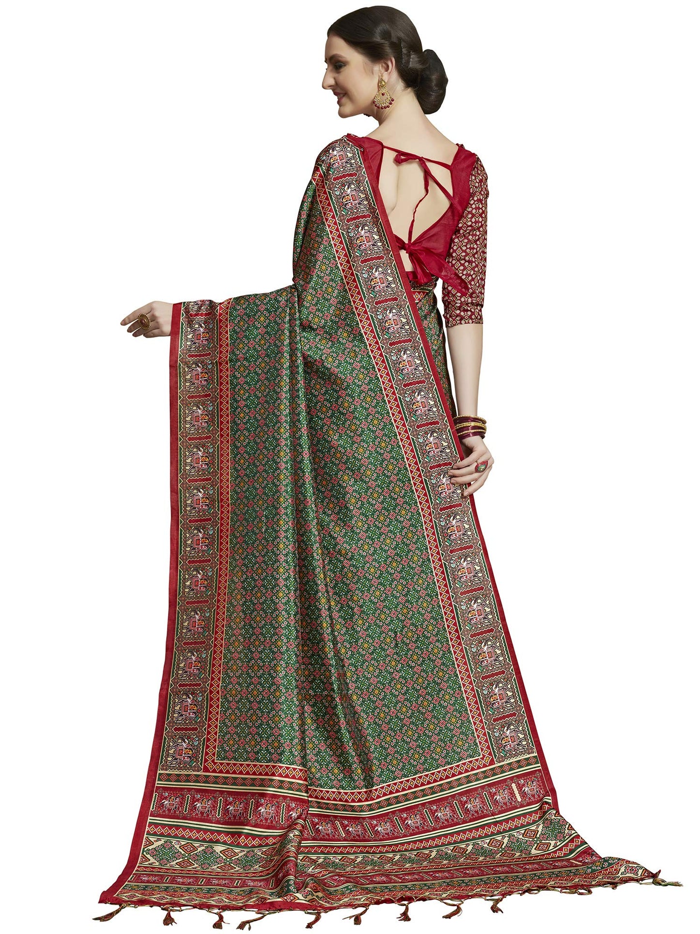 AKHILAM Women's silk blend Saree with Unstitched Blouse Piece (Free size_Green_RJWDP5303)