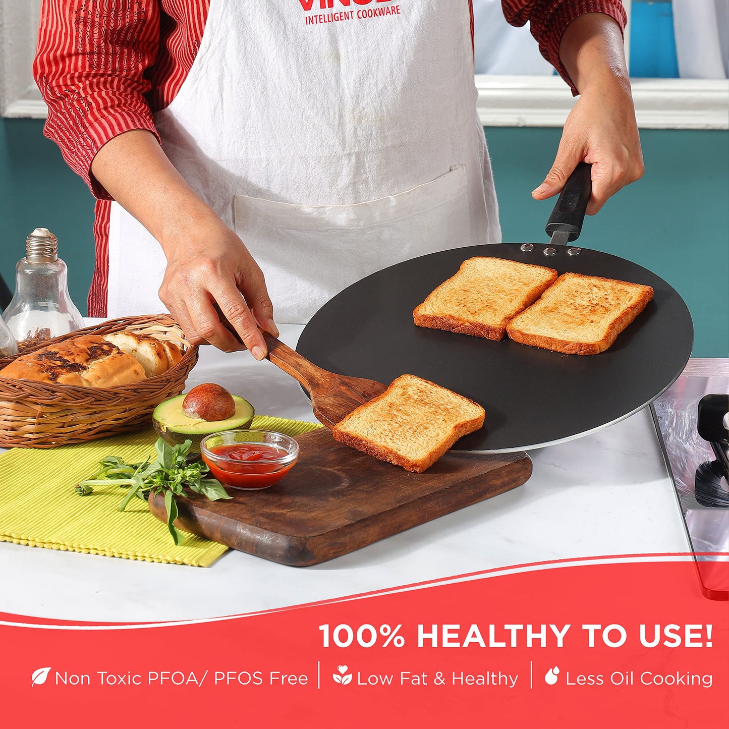 Vinod Aluminium Zest Non Stick Multi Tawa - 30 cm, 4mm /Triple Layer, Scratch Proof, Toxin Free, Riveted Bakelite Handle/Flat Roti Tawa/Gas Base - Black (2 Year Warranty)