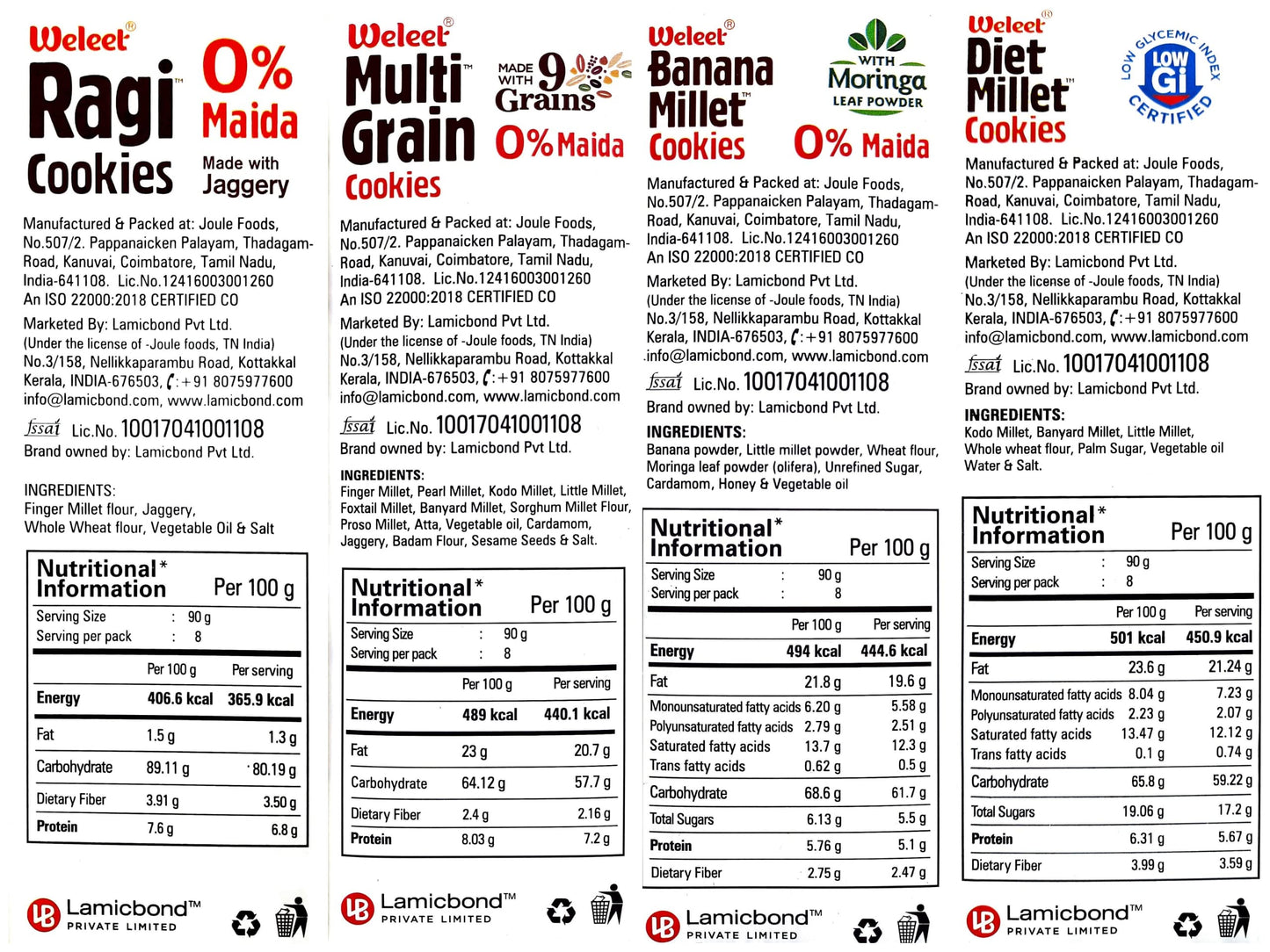 Weleet Assorted Pack Of Multi Grain, Millet, Ragi & Banana Millet Digestive Cookies|Home/Office Snack|Free Of White Sugar & White Flour|100% Natural & Healthy (4 Flavours-360 Gm)