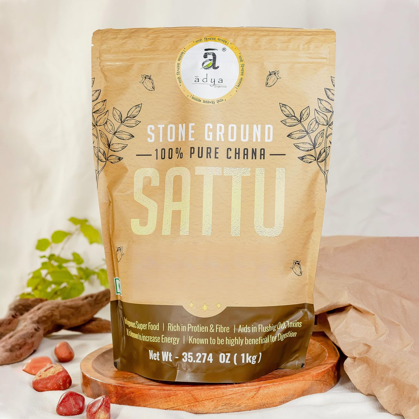 Adya Organics Sattu Powder | Gluten Free Roasted Black Chana Flour | 100% Natural & Gluten Free Chana Sattu l Atta with High Fiber | Sattu Drink Powder 1Kg- (Pack of 1)