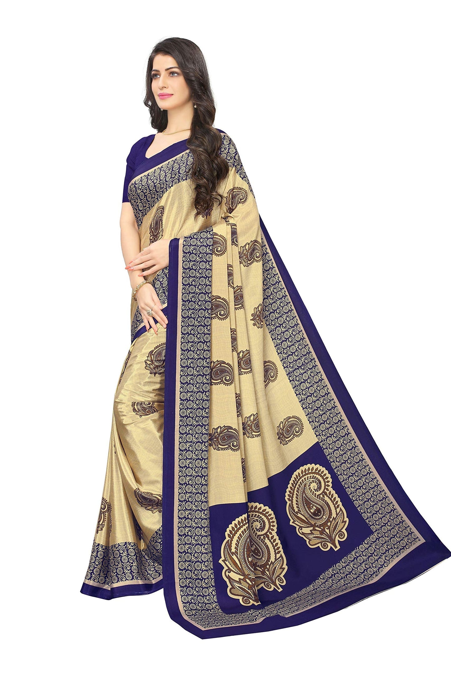 Vimla Women's Beige Turkey Art Silk Uniform Saree with Blouse Piece (7012 Beige_Free Size)