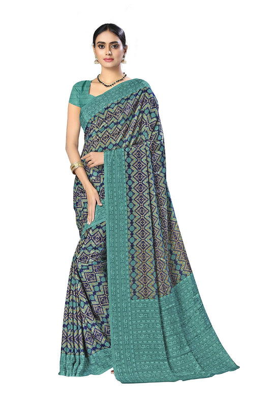 Vimla Women's Multi Crepe Silk Uniform Saree with Blouse (Multi; 1332_AC_Free Size) With FREE Henna Hair Color (Black)