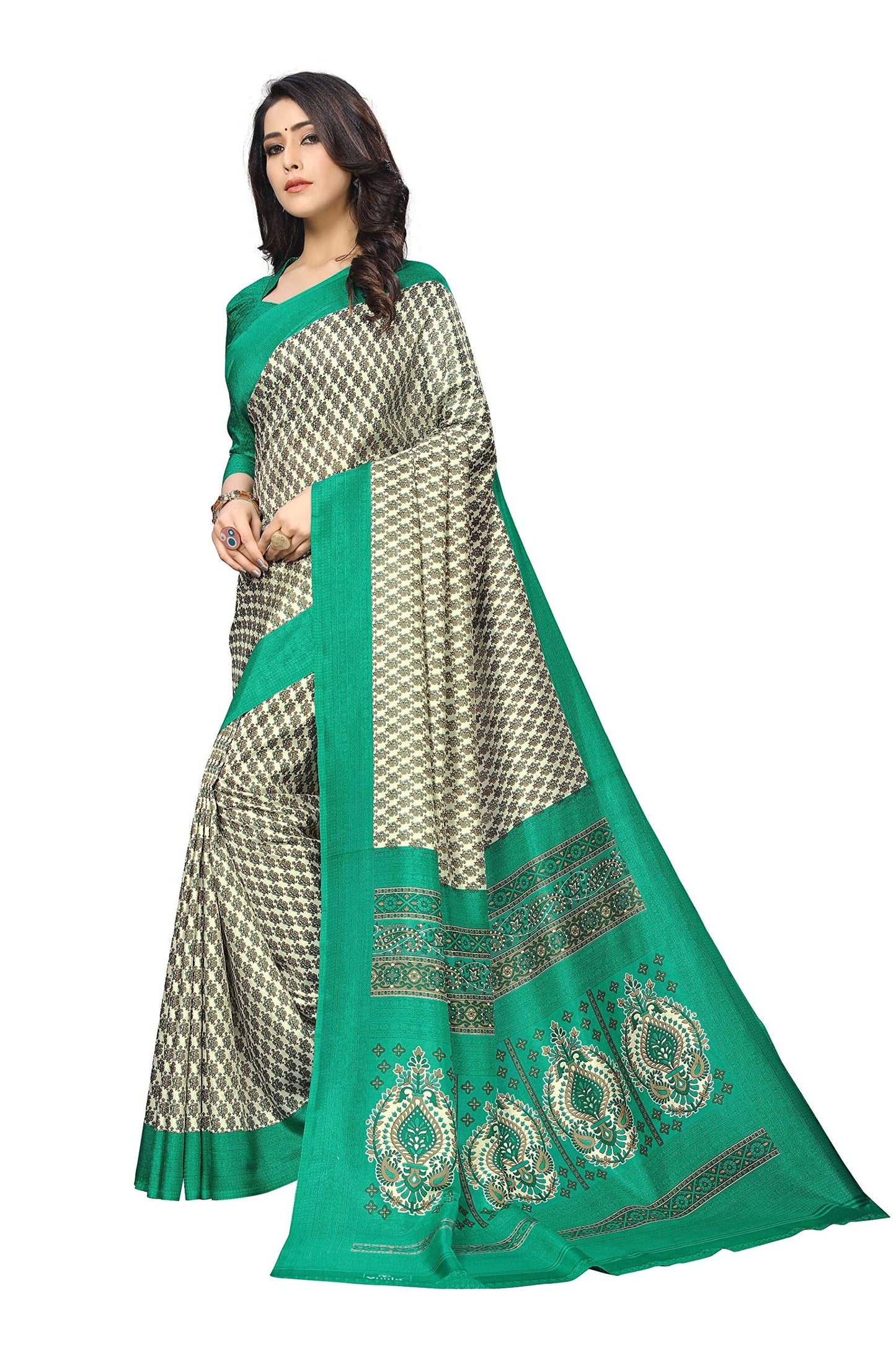 Vimla Women's Beige Malgudi Art Silk Uniform Saree with Blouse Piece (2313_Beige_Free Size)