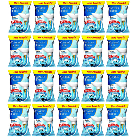 Wonder Fresh Drain Cleaner Powder | Effective Sink Cleaner | Drain Blockage Remover | Wash Basin & Toilet Cleaner | Removes Blockages in Pipes, Sinks & Septic Tanks | 50g (Pack of 20)