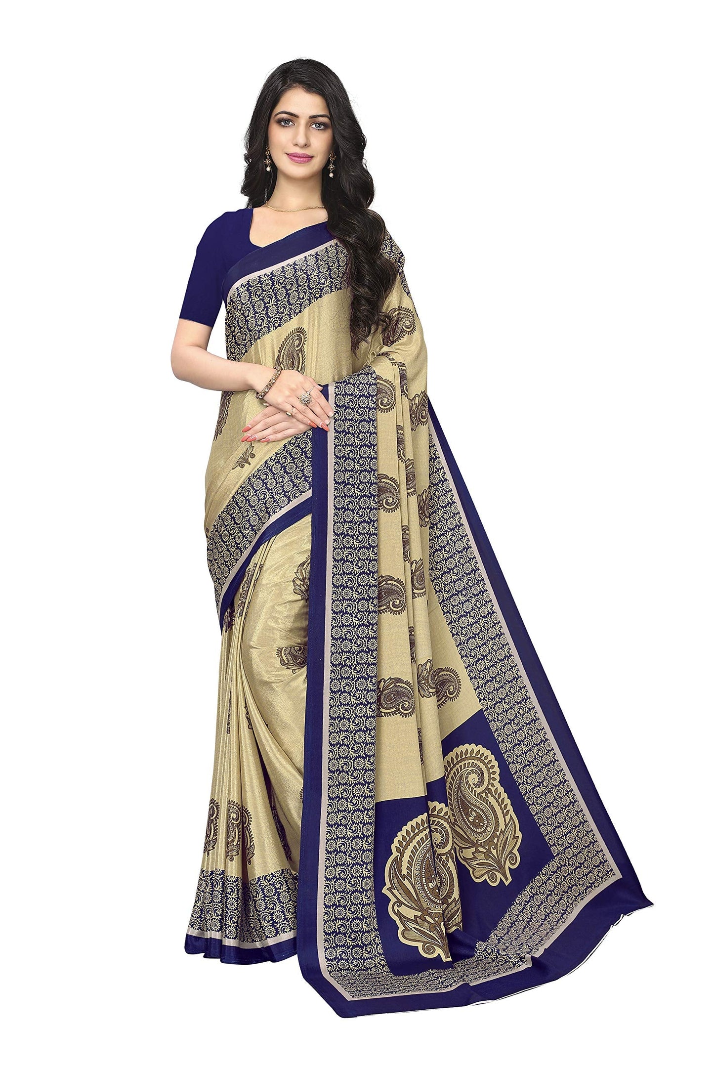 Vimla Women's Beige Turkey Art Silk Uniform Saree with Blouse Piece (7012 Beige_Free Size)