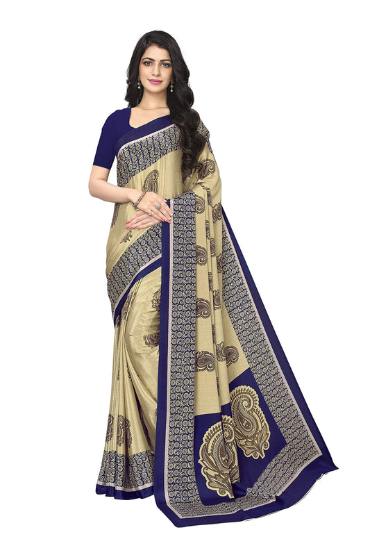 Vimla Women's Beige Turkey Art Silk Uniform Saree with Blouse Piece (7012 Beige_Free Size)
