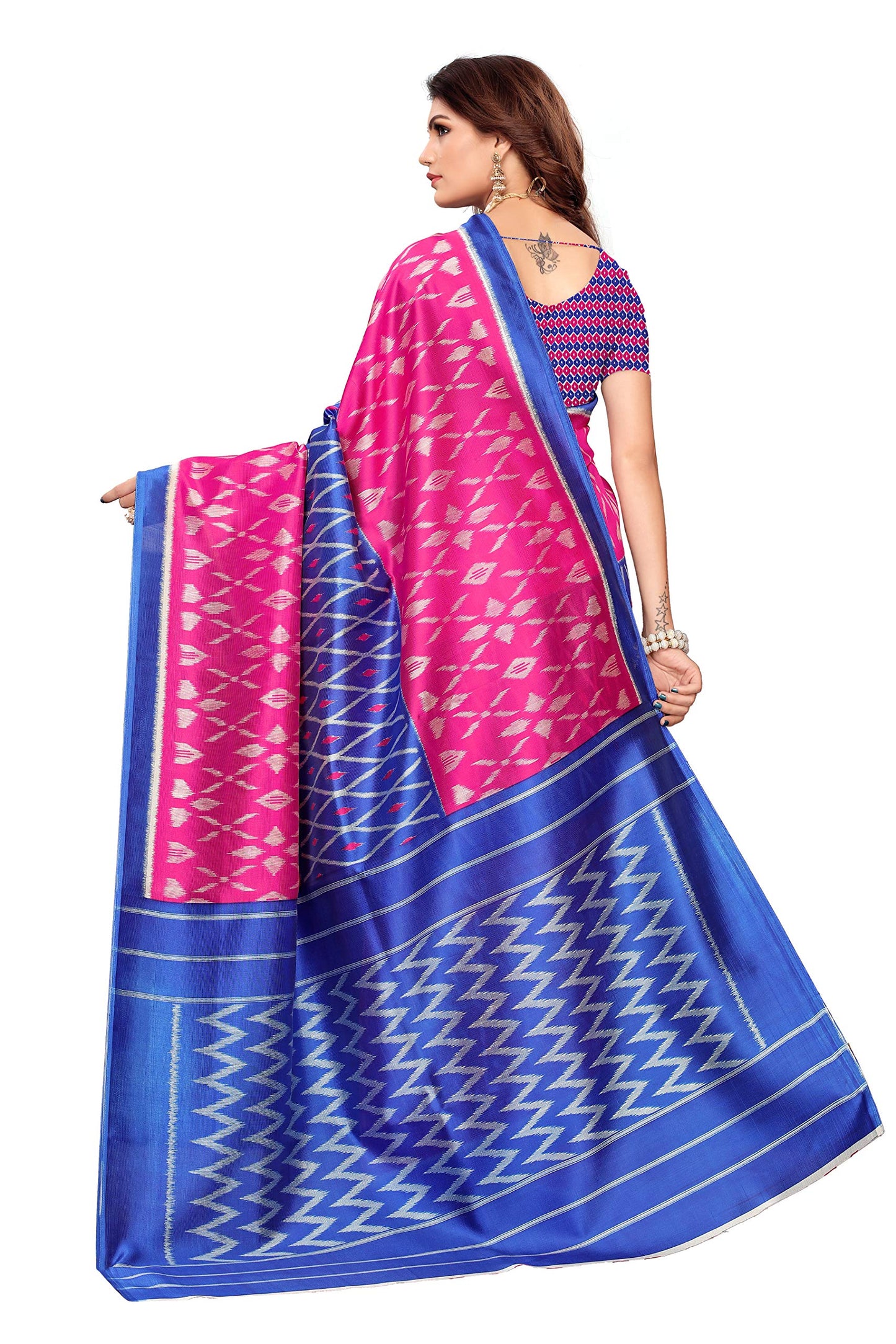 ANNI DESIGNER Women's Blue Mysore Silk Printed Saree with Blouse Piece(Sky Stripers Blue_Free Size)