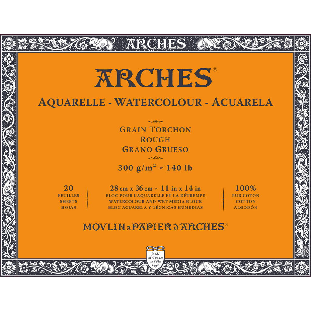 Arches Watercolour- Aquarelle - 28 Cm X 36 Cm Natural White Rough Grain 300 Gsm Paper- 4 Side Glued Pad Of 20 Sheets