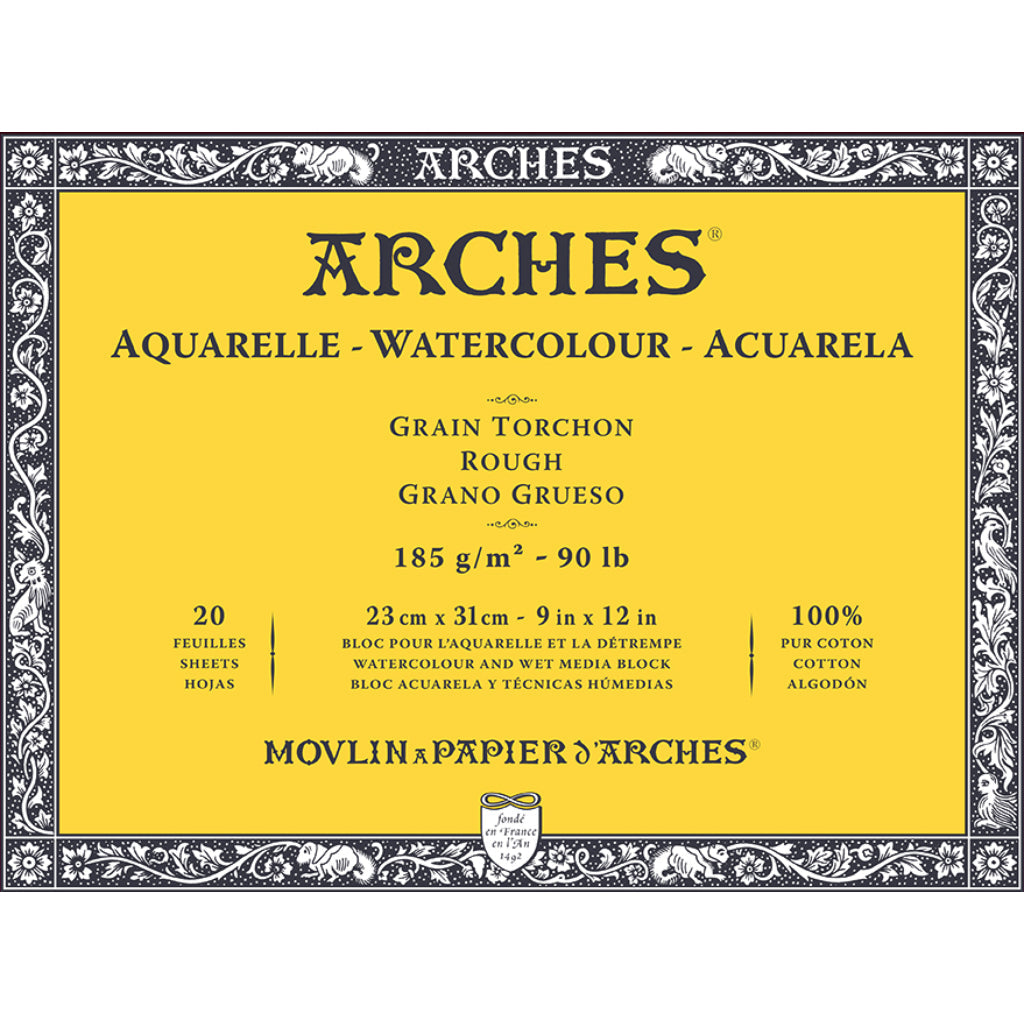 Arches Watercolour- Aquarelle - 23 Cm X 31 Cm Natural White Rough Grain 185 Gsm Paper- 4 Side Glued Pad Of 20 Sheets