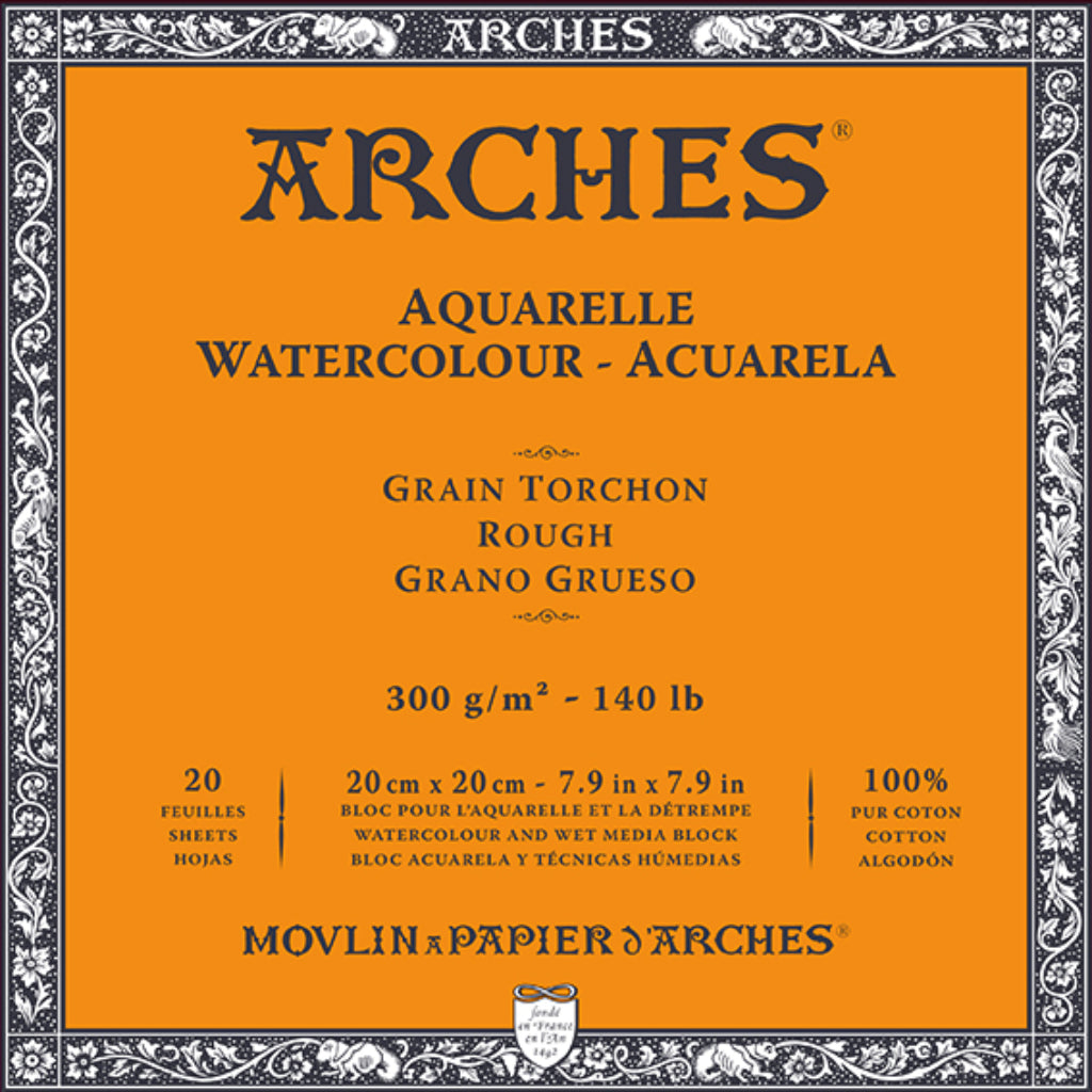 Arches Watercolour 300 Gsm Rough Natural White 20 X 20 Cm Paper Blocks- 20 Sheets