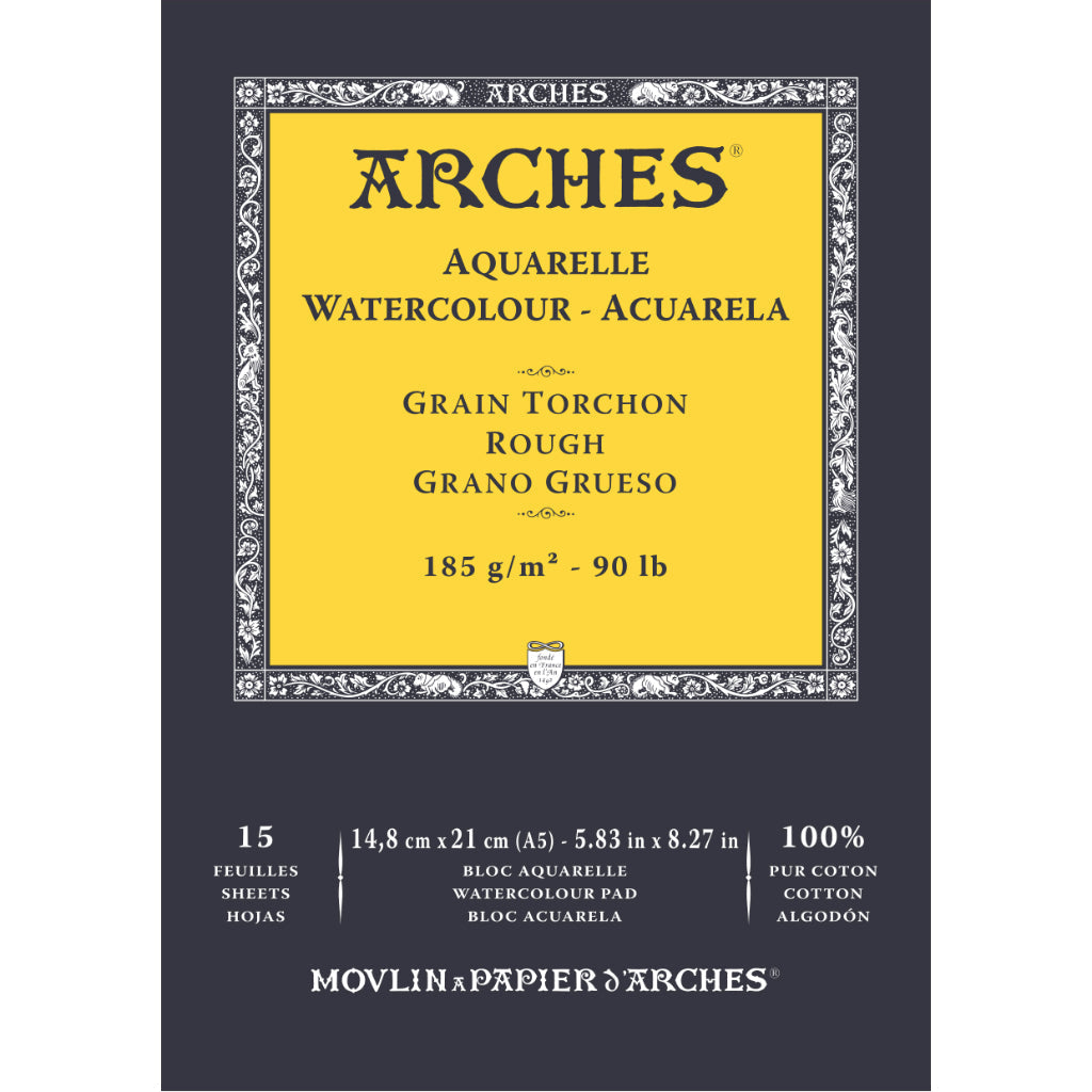 Arches Watercolour 185 Gsm Rough Natural White A5 Paper Pad- 15 Sheets