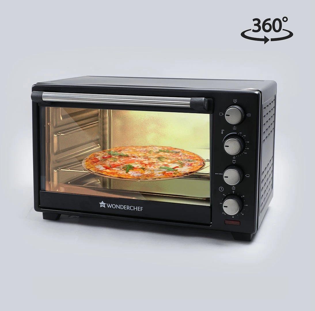 Wonderchef Renewed Oven Toaster Griller (OTG) - 28L | Black with Rotisserie | Auto-shut off | Heat-resistant Tempered Glass | Multi-stage Heat Selection