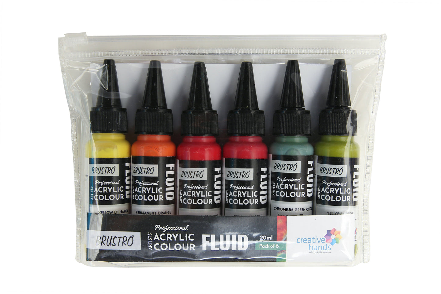 Brustro Professional Artists’ Fluid Acrylic 20 ml Tropical Paradise (Pack of 6) (Yellow Light Hansa, Chromium Green Oxide, Yellow Green, Brill Aliz, Napthol Crimson, Permanent Orange)