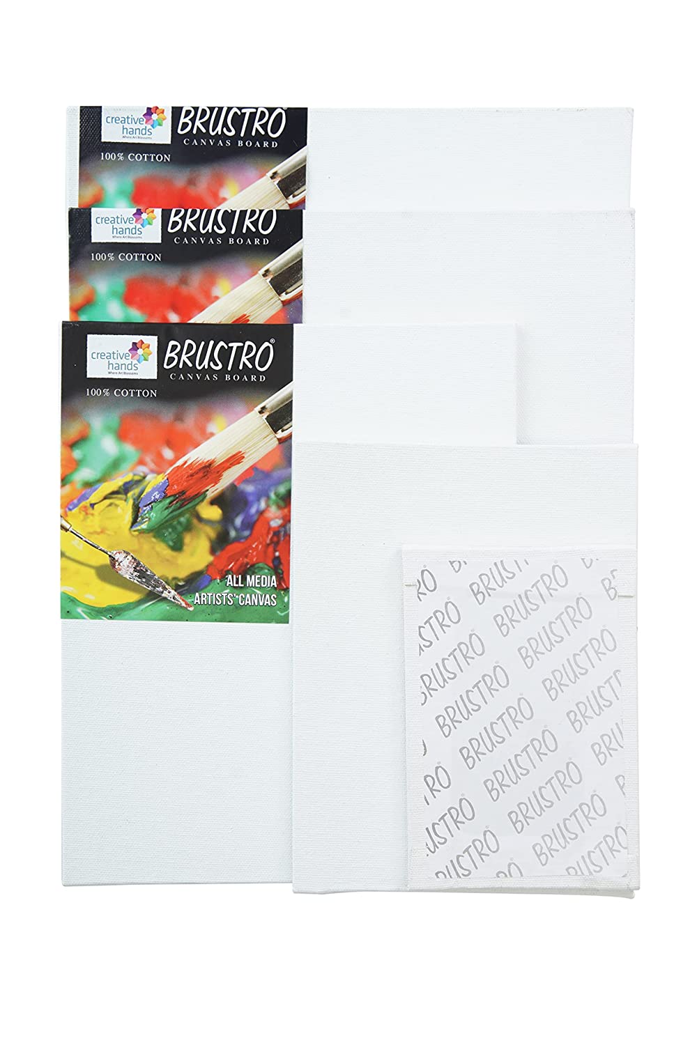 BRUSTRO Artists ’ Acrylic Colour Set of 12 Colours X 12ML Tubes with Gold Taklon Brush Set of 10 and 5 Canvas Boards (4x6, 6x8, 8x10, 10x12, 10x14)