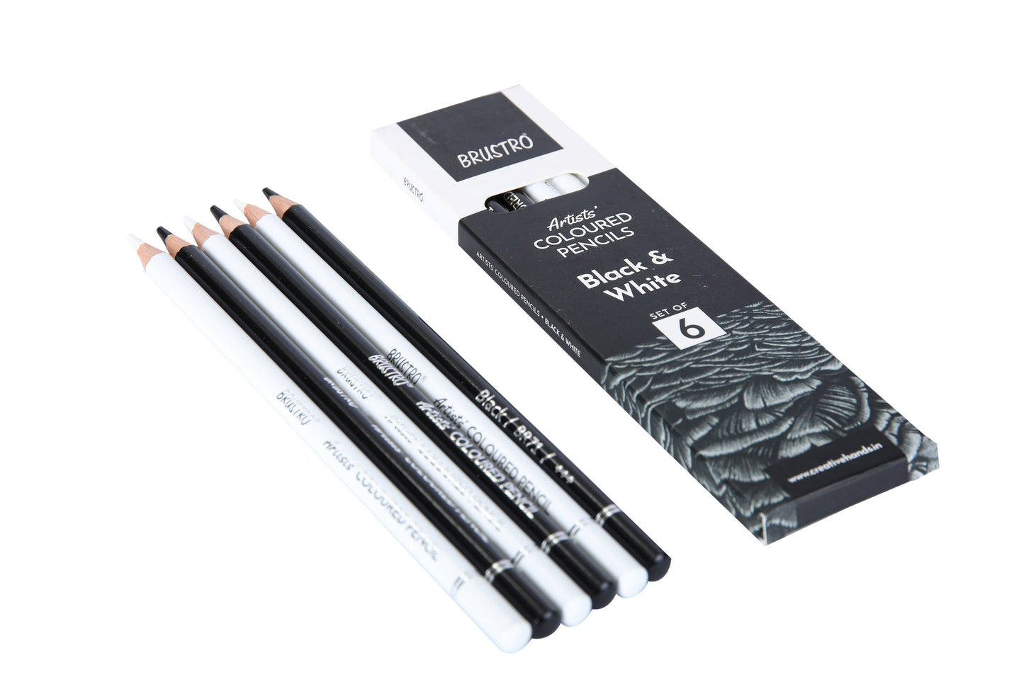 BRUSTRO Artists Coloured Pencils | Black & White | Set of 6 ( 3 Whites and 3 Blacks ) | Ideal for Students and Adults, Color, Sketching, Shading, Drawing, Blending, Mandala Art, School, Office Use