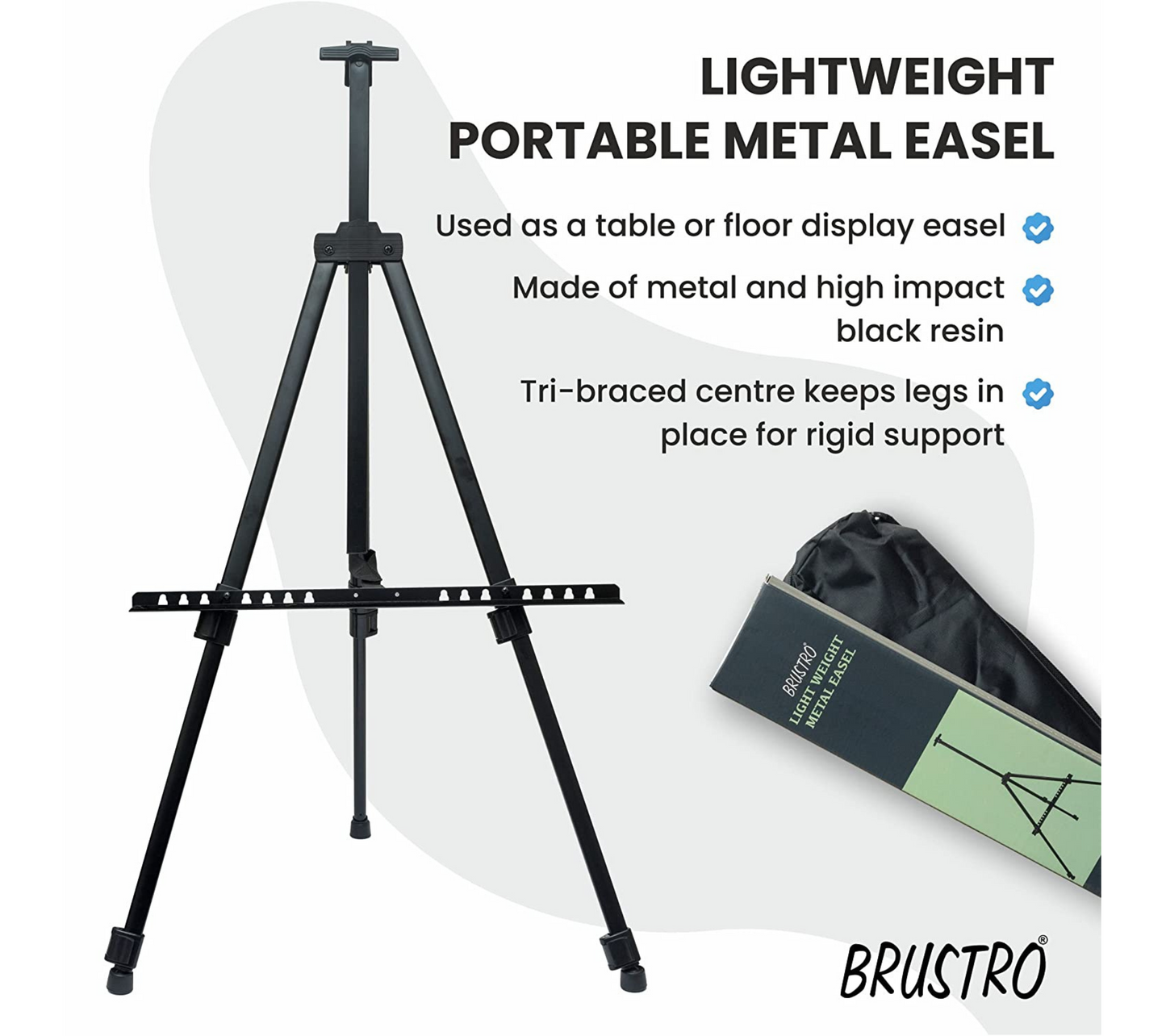 Brustro Artists Portable Lightweight Metal Display Easel with 4 Size Brustro 100% Cotton Canvas Boards. Free Weatherproof Carry Bag