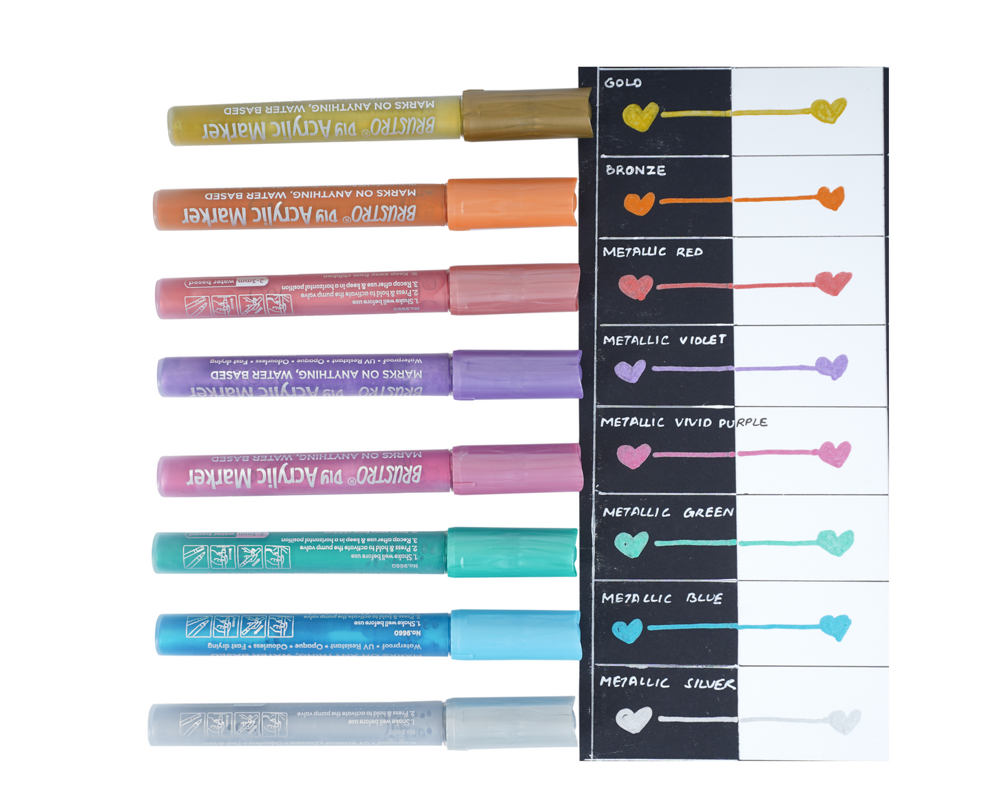 Brustro Acrylic (DIY) Marker Set of 8 (Metallic Shades) for Craftworks, School Projects, and Other Presentations