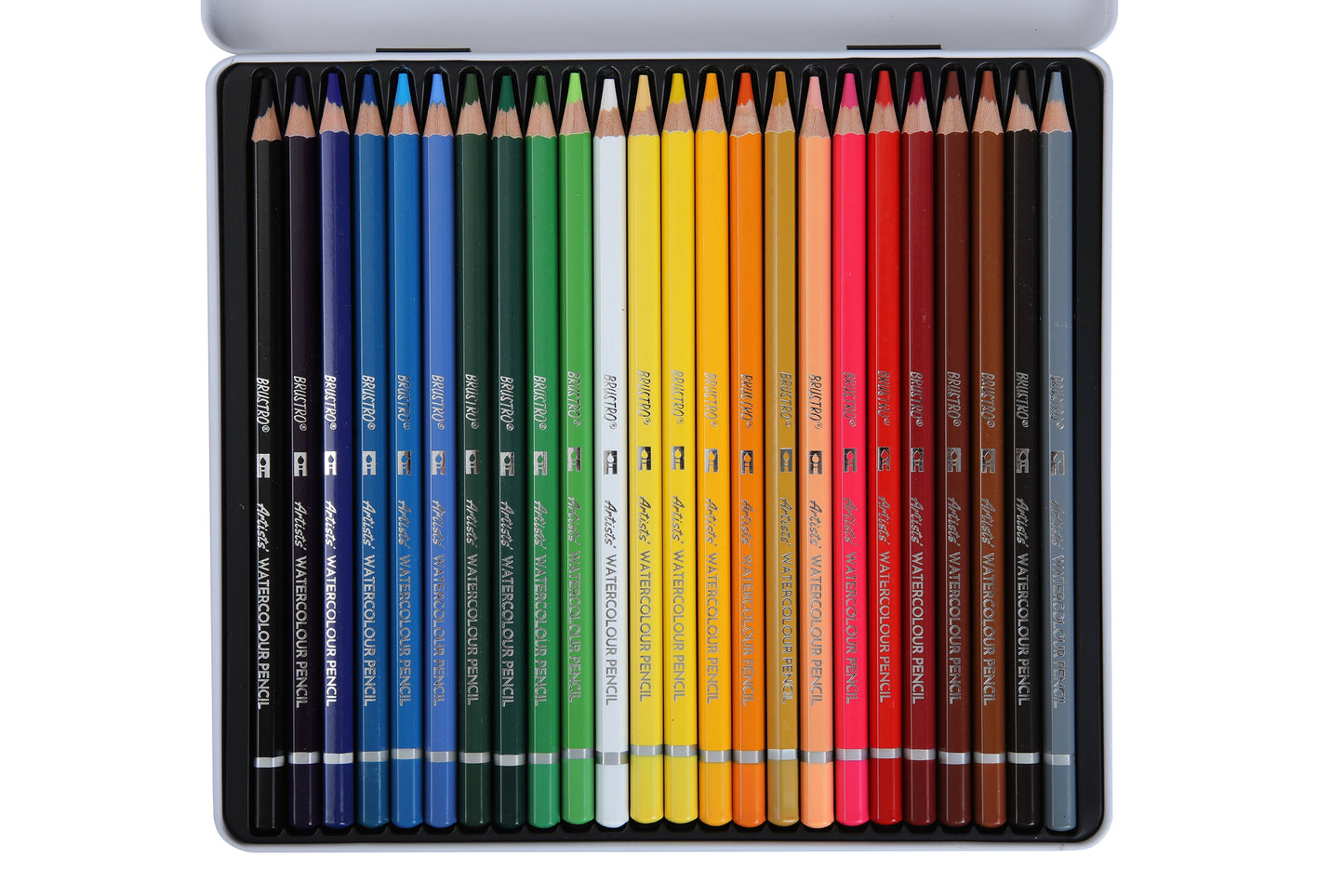 BRUSTRO Artists Watercolour Pencil |Set of 24 (in Elegant tin Box)|Ideal for Artists, Students, Drawing,Colouring,Painting on Paper, water soluble, Professional Quality, Break-resistant,Vibrant Colors