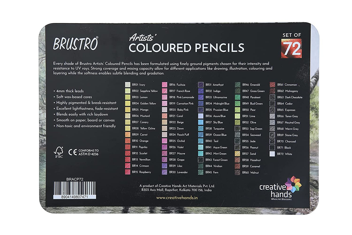 BRUSTRO Artists Colour Pencil Set of 72 (in Elegant tin Box) with Drawing Glued Pad