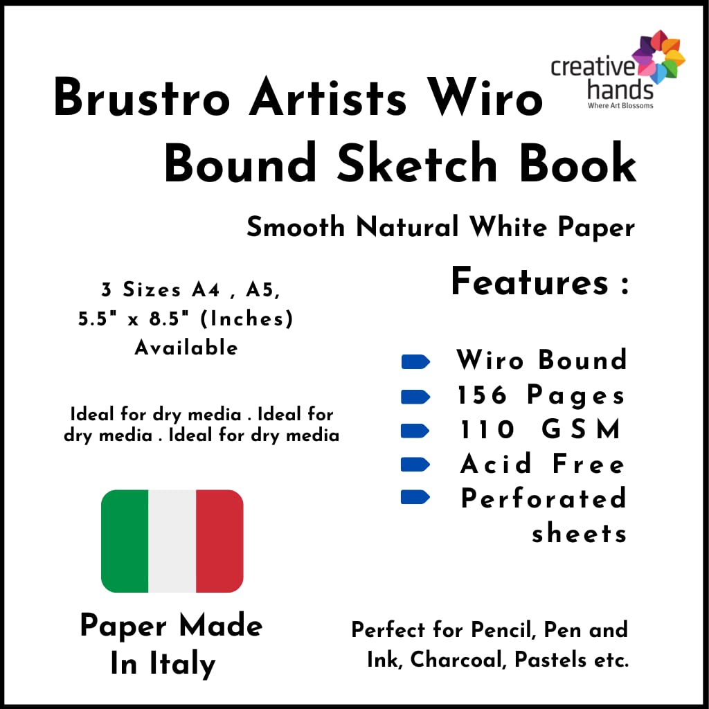 Brustro Artist Wiro Bound Sketch Book Journal A5 Size, 156 Pages, 110 GSM
