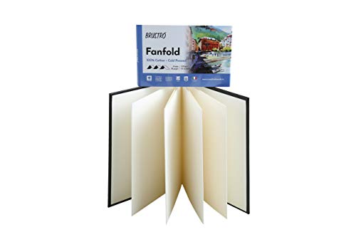 Brustro Artists Fanfold Watercolour Book 100% Cotton Mouldmade 300 GSM Cold Pressed 10.5x15cm.(9 Folds/18 Sides)
