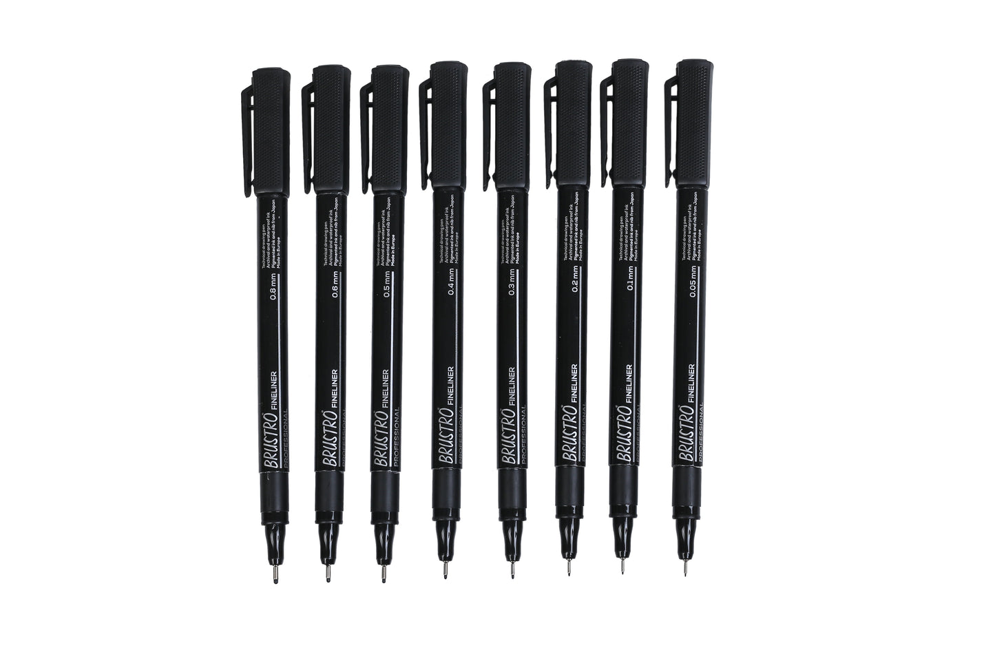 Brustro Professional Pigment Based Fineliner - Set of 8 (Black)