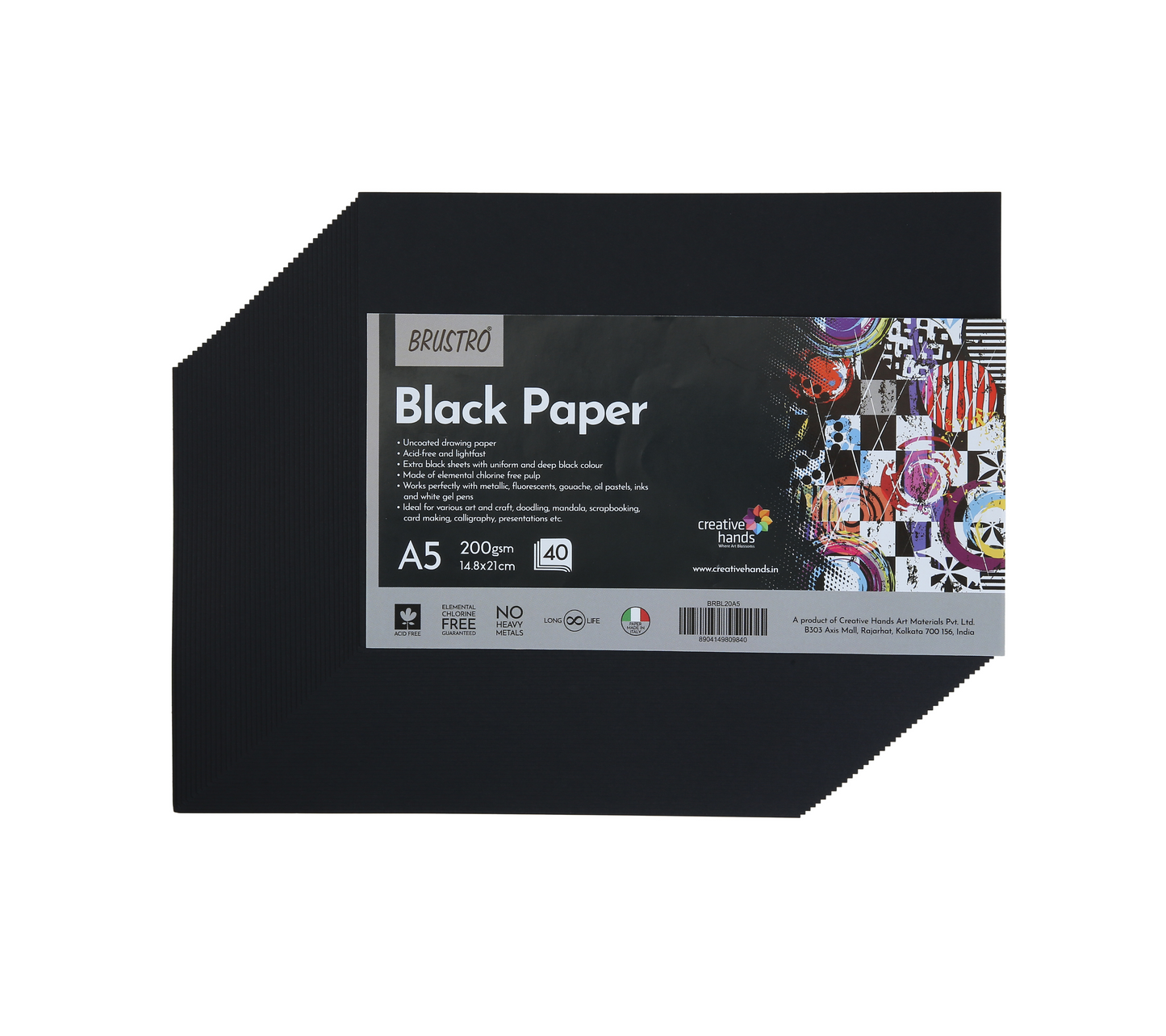Brustro Artists Metallic Acrylic Set of 24x12ml with Black Paper A5 (40 Sheets)