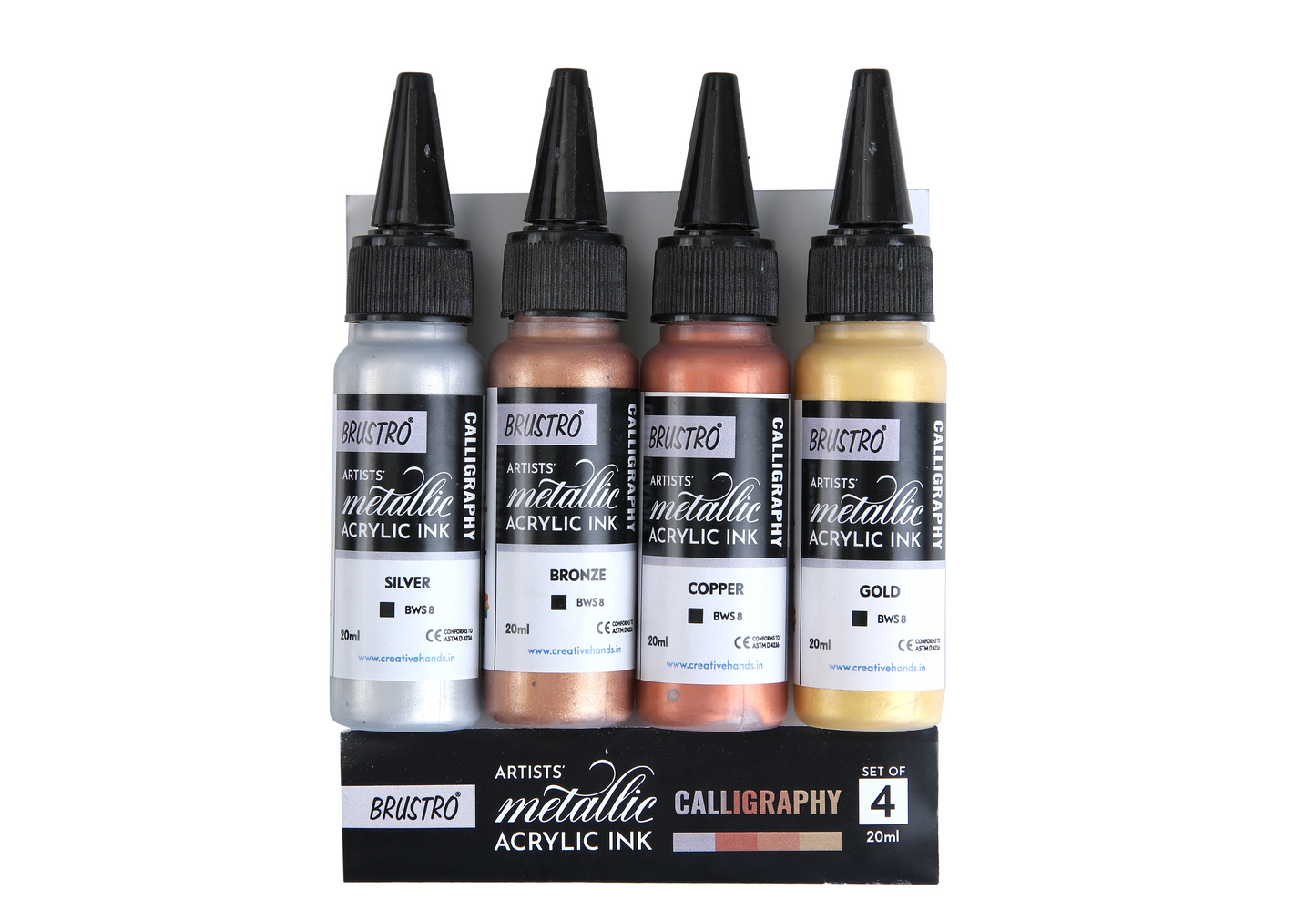 Brustro Acrylic Metallic Calligraphy Ink Set of 4 x 20ml