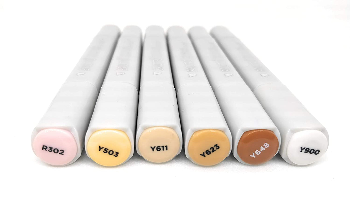 BRUSTRO Twin Tip Alcohol Based Marker Set of 6 (Skin) in Crossline PP See Through Box