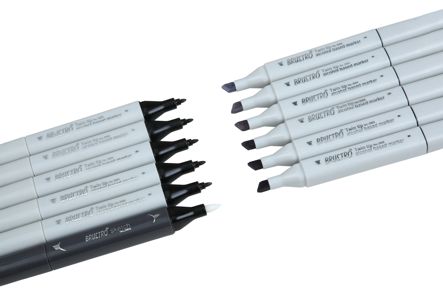 BRUSTRO Twin Tip Alcohol Based Marker Set of 12 - Cool Greys in Crossline PP See Through Box