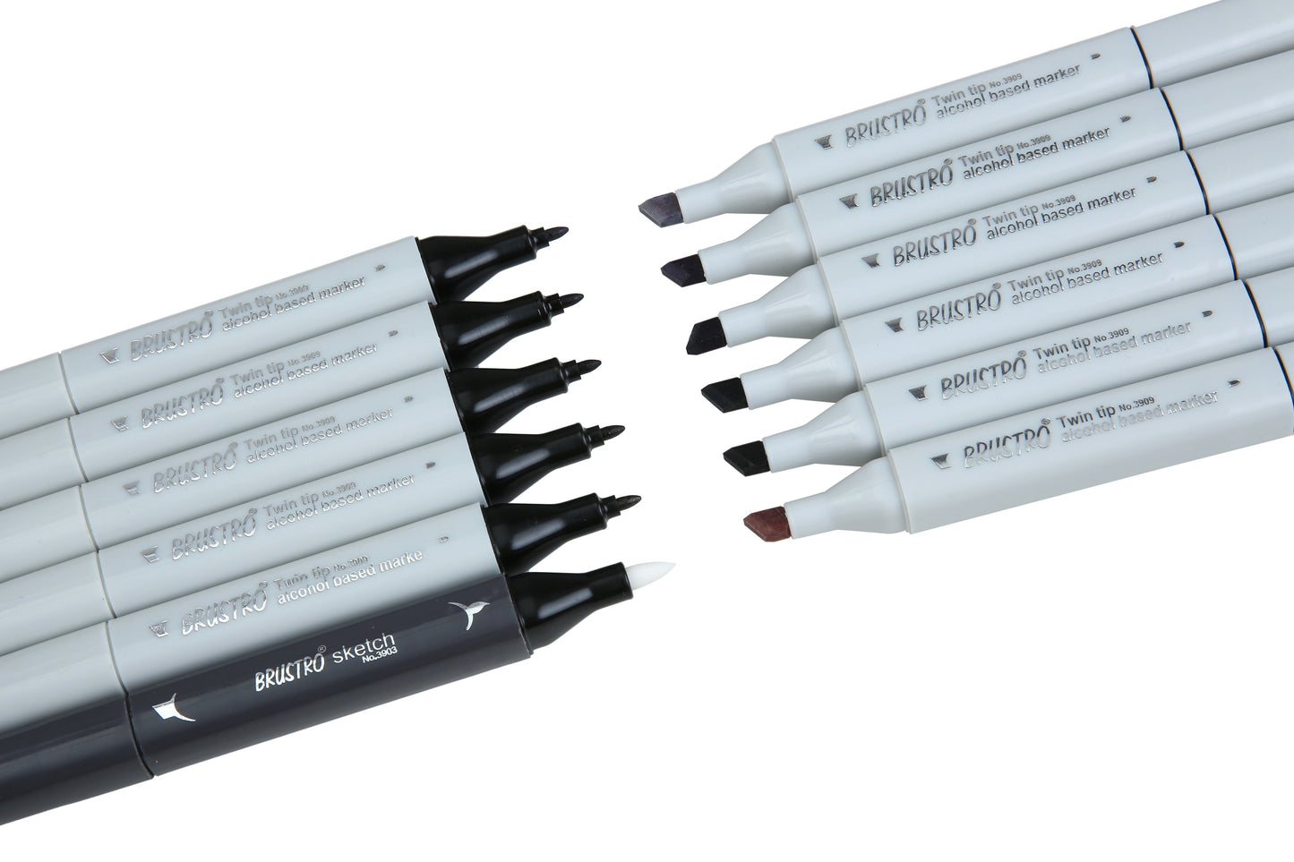 BRUSTRO Twin Tip Alcohol Based Marker Set of 12 Cool & Warm Grey Shades in Crossline PP See Through Box
