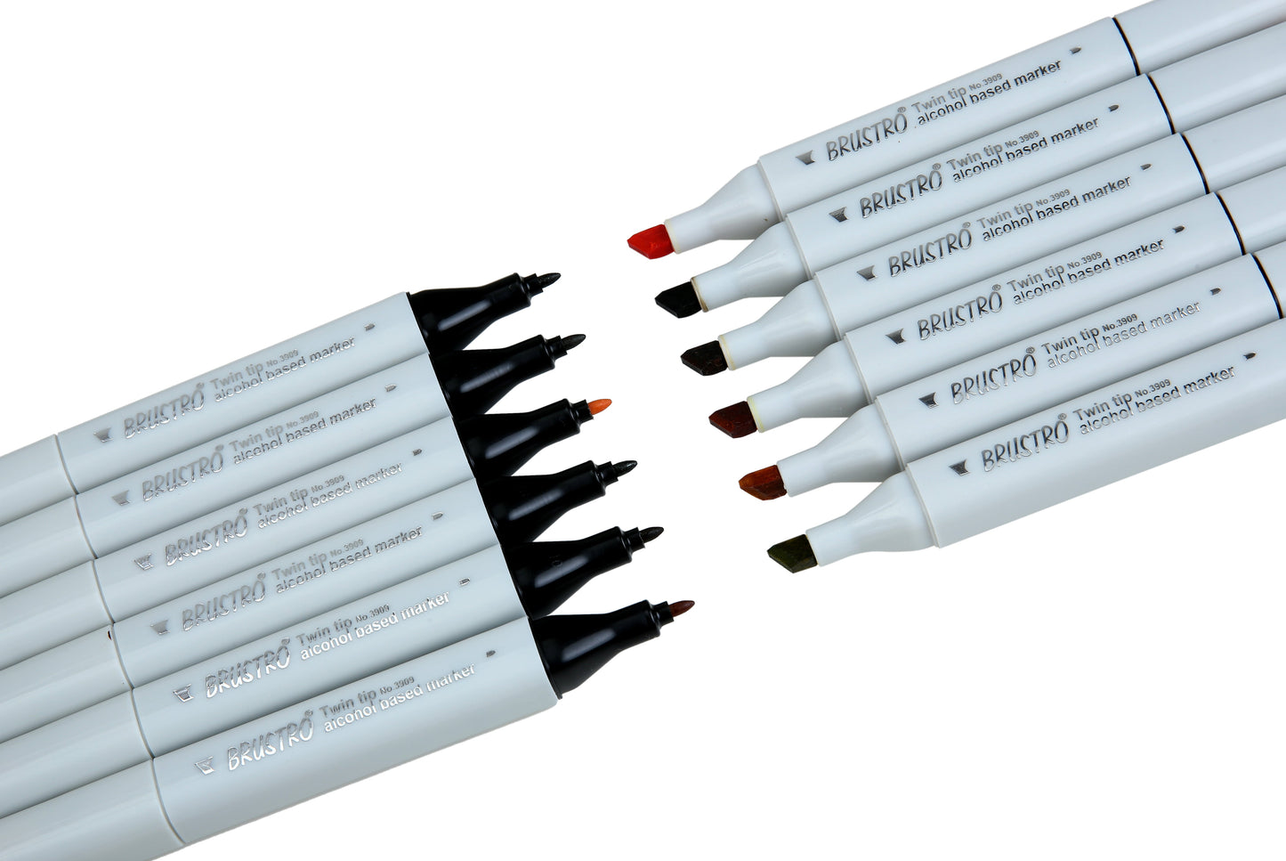 BRUSTRO Twin Tip Alcohol Based Marker Sets Earth Tone (12) in Crossline PP See Through Box