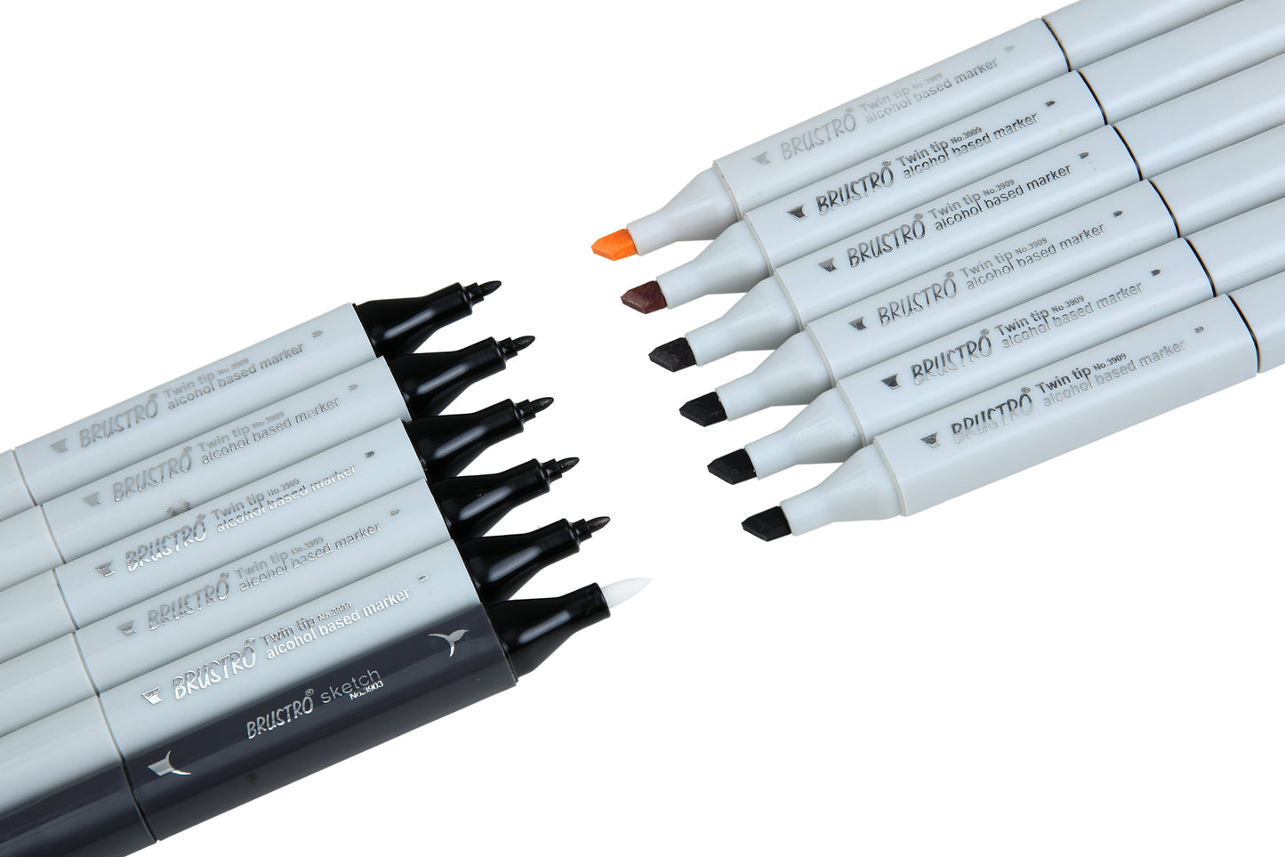 BRUSTRO Twin Tip Alcohol Based Marker Set of 12 - Warm Greys in Crossline PP See Through Box