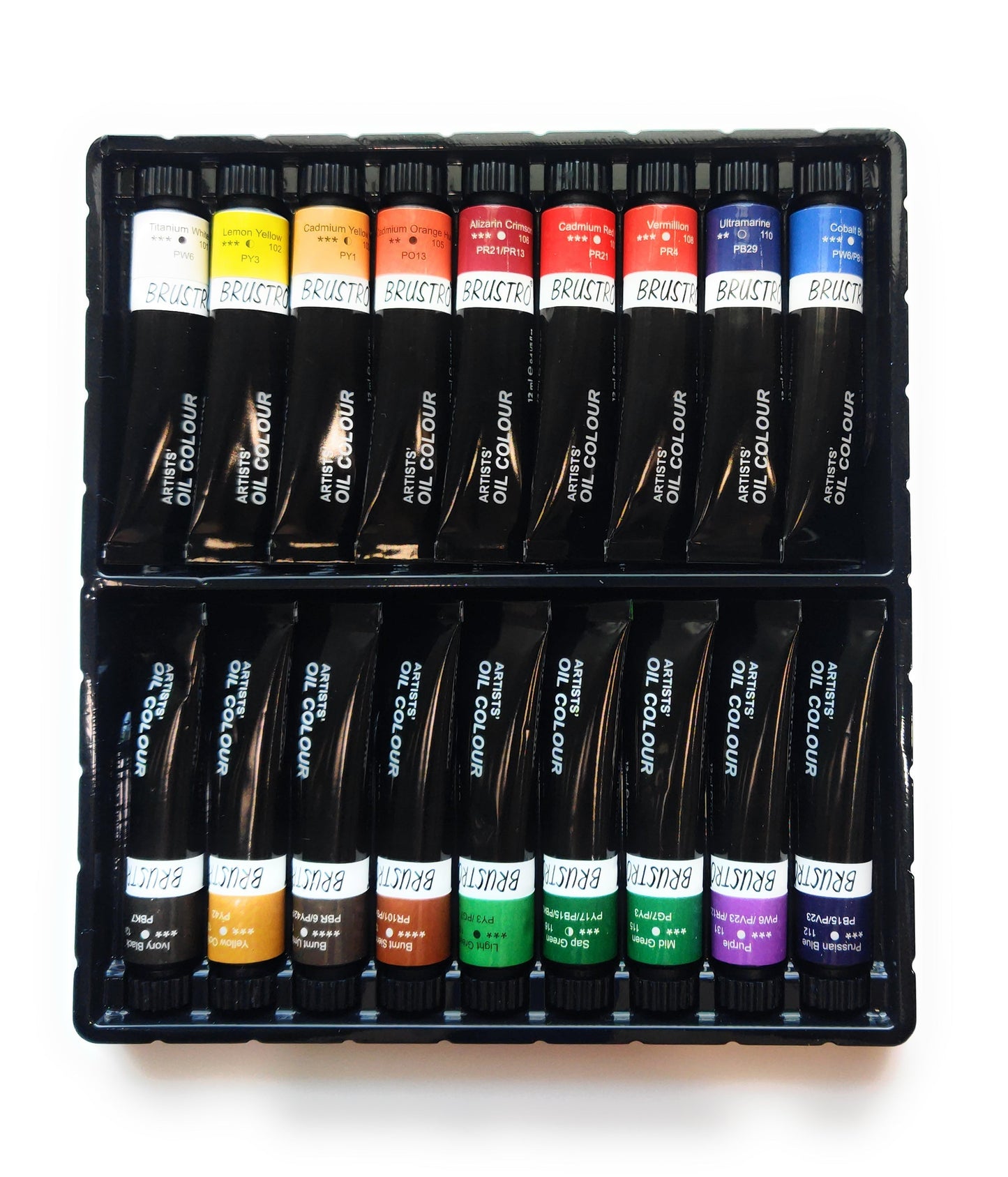BRUSTRO Artists’ Oil Colour Set of 18 Colours X 12ML Tubes